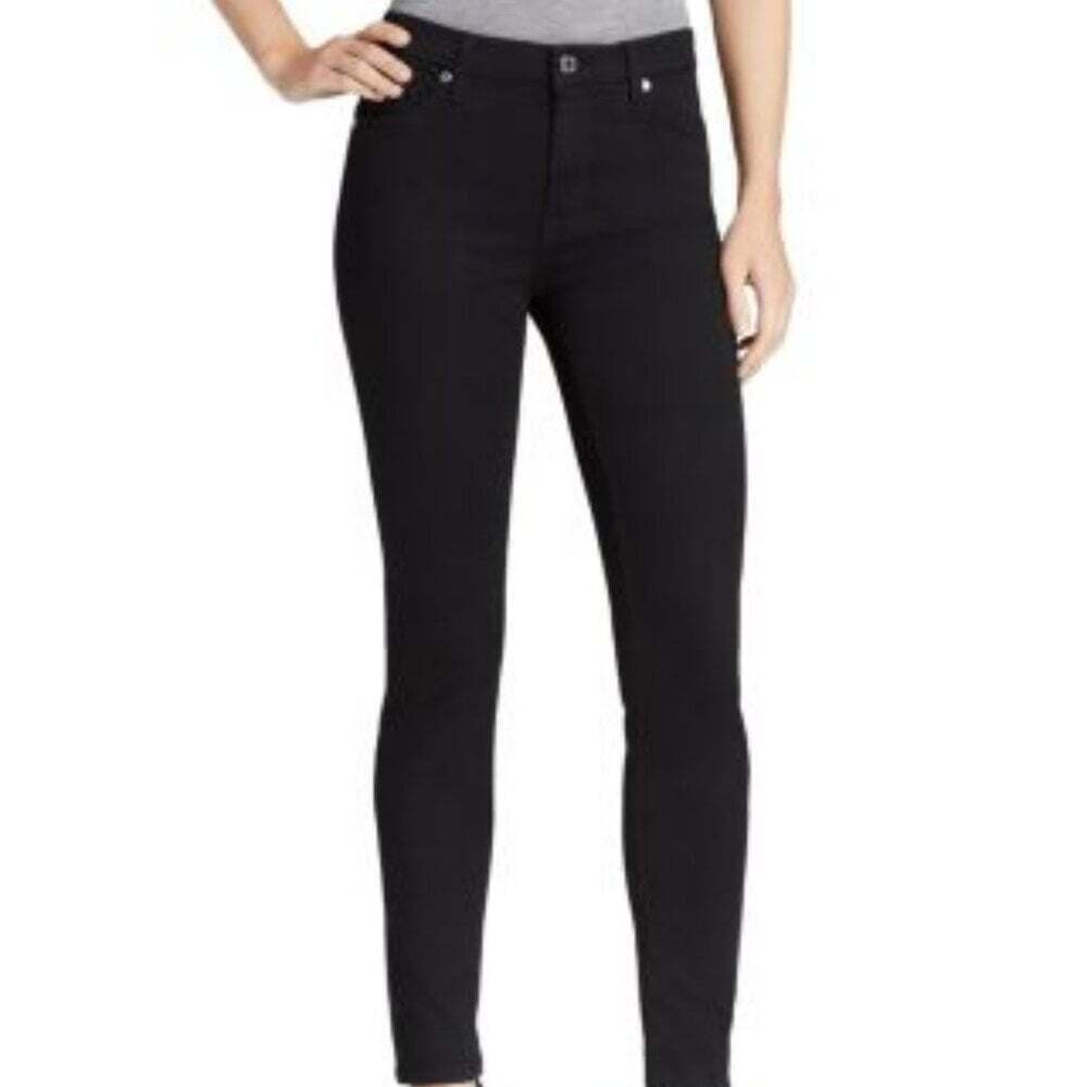 7 For All Mankind Skinny Jeans Women 31 Black Stretch Mid Rise Denim Classic